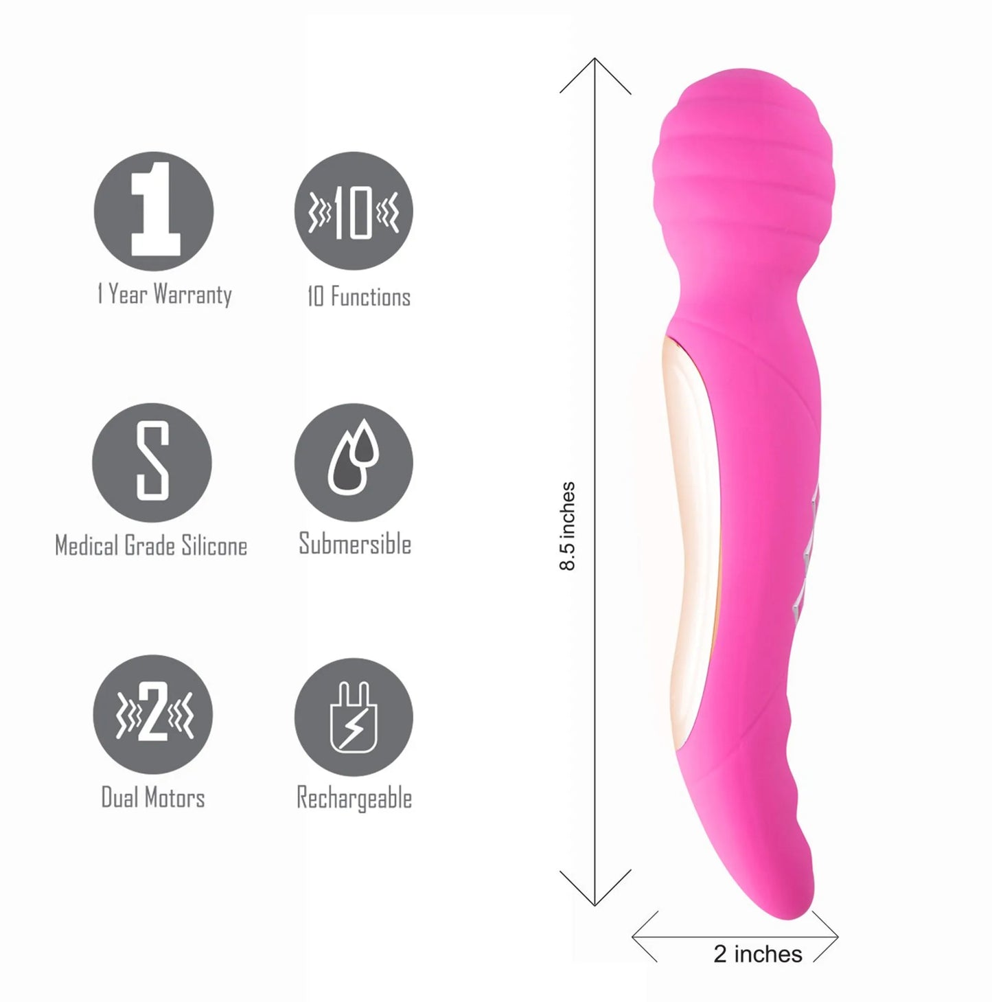 ZOE RECHARGEABLE DUAL VIBRATING WAND HOT PINK