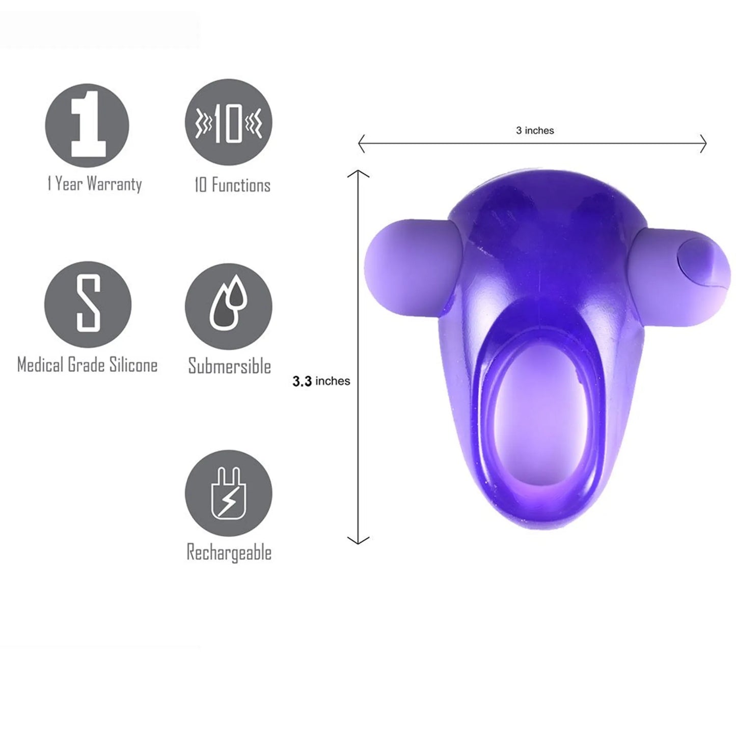 CASEY RECHARGEABLE VIBRATING ERECTION ENHANCER RING PURPLE