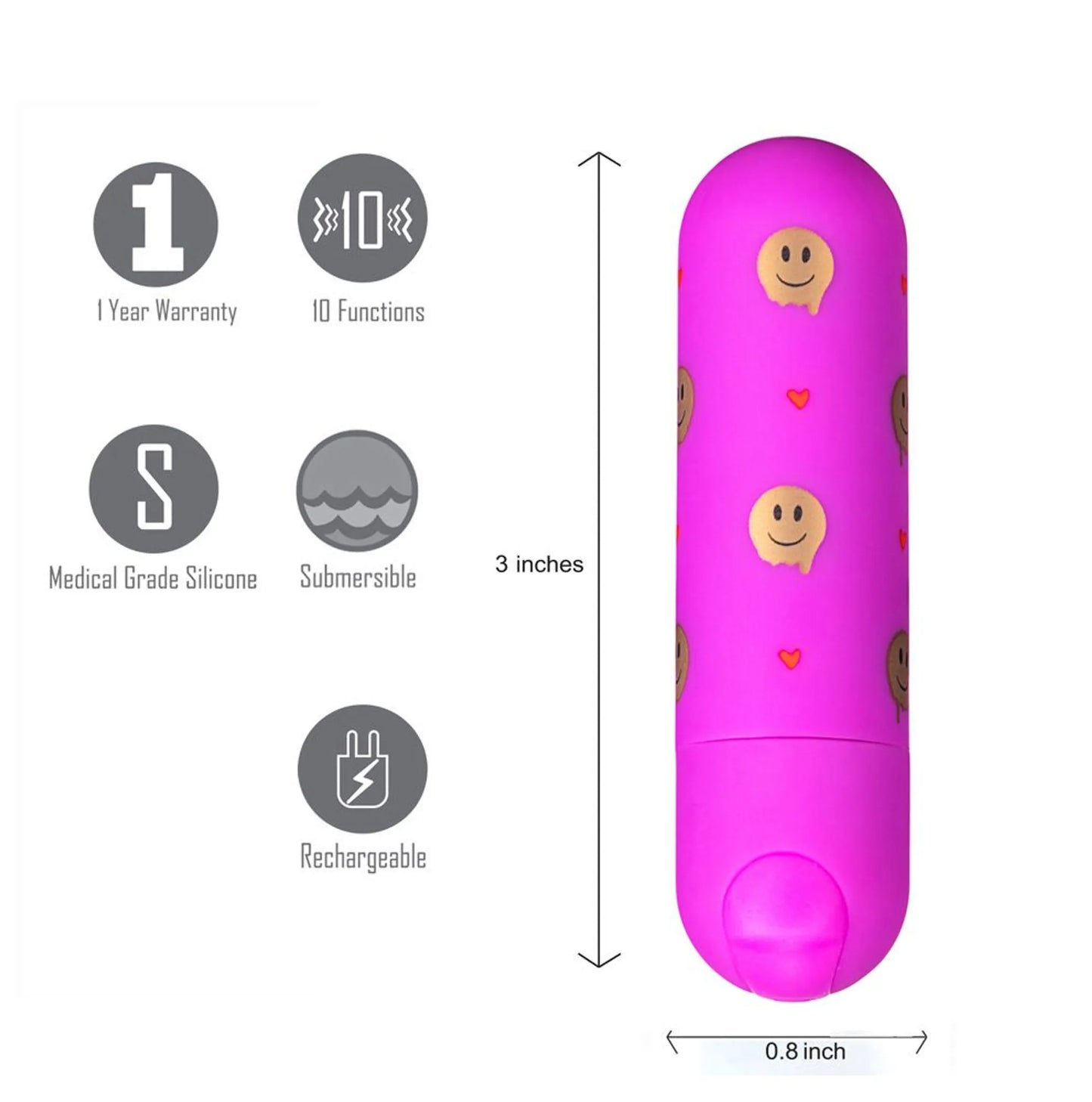 GIGGLY SUPER CHARGED MINI BULLET W/ SMILEY FACE PATTERN