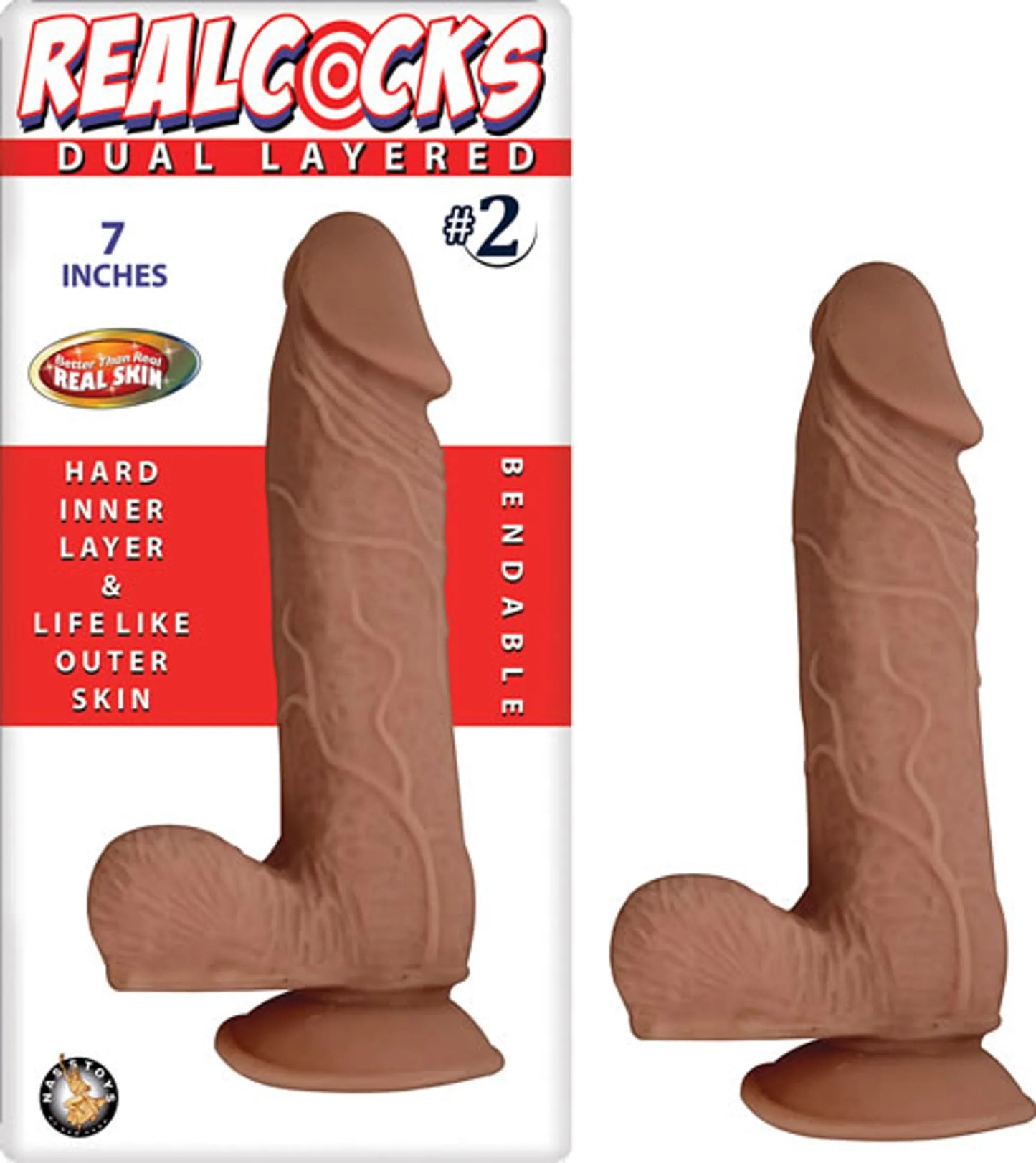 REAL COCKS DUAL LAYERED #2 BROWN 7 "