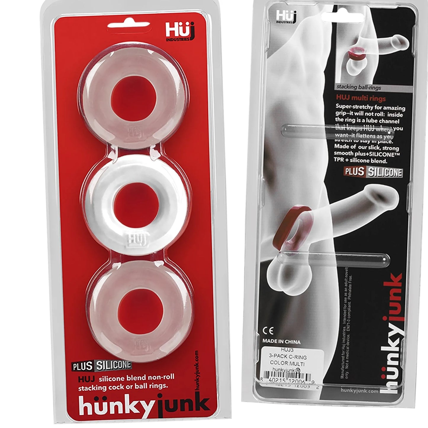 HUNKYJUNK HUJ C-RING 3PK WHITE ICE & CLEAR (NET)
