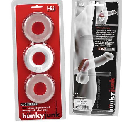 HUNKYJUNK HUJ C-RING 3PK WHITE ICE & CLEAR (NET)
