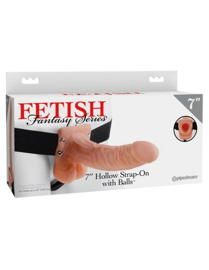 FETISH FANTASY 7 HOLLOW STRAP ON W/BALLS FLESH "