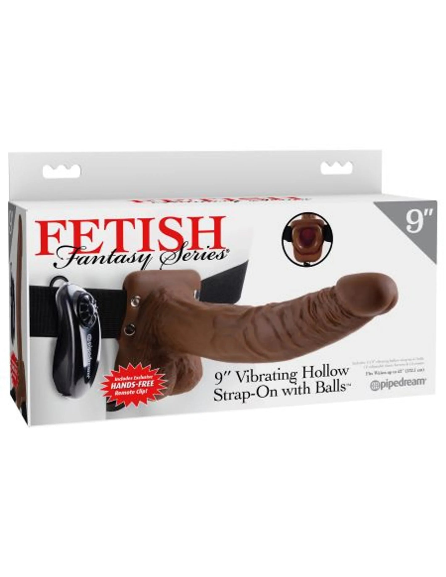 FETISH FANTASY 9 VIBRATING HOLLOW STRAP ON W/BALLS BROWN "