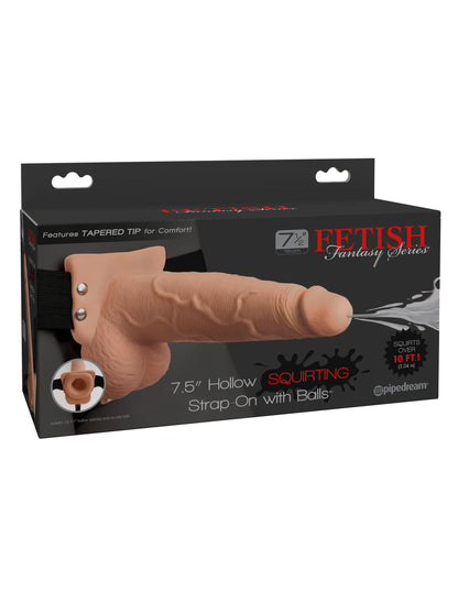 FETISH FANTASY 7.5 IN HOLLOW SQUIRTING STRAP-ON W/ BALLS FLESH