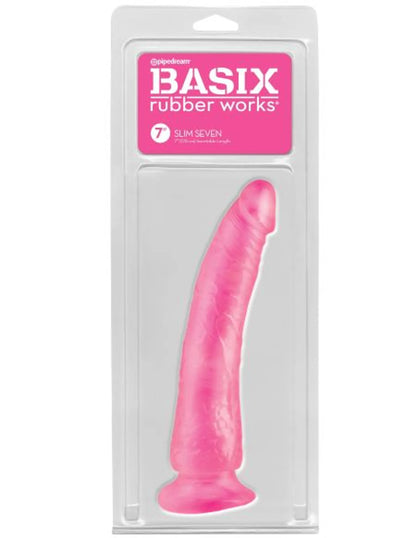 BASIX RUBBER WORKS 7IN PINK SLIM DONG W/ SUCTION CUP