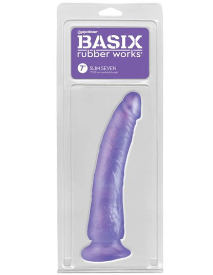 BASIX RUBBER WORKS SLIM 7IN DONG PURPLE W/ SUCTION CUP