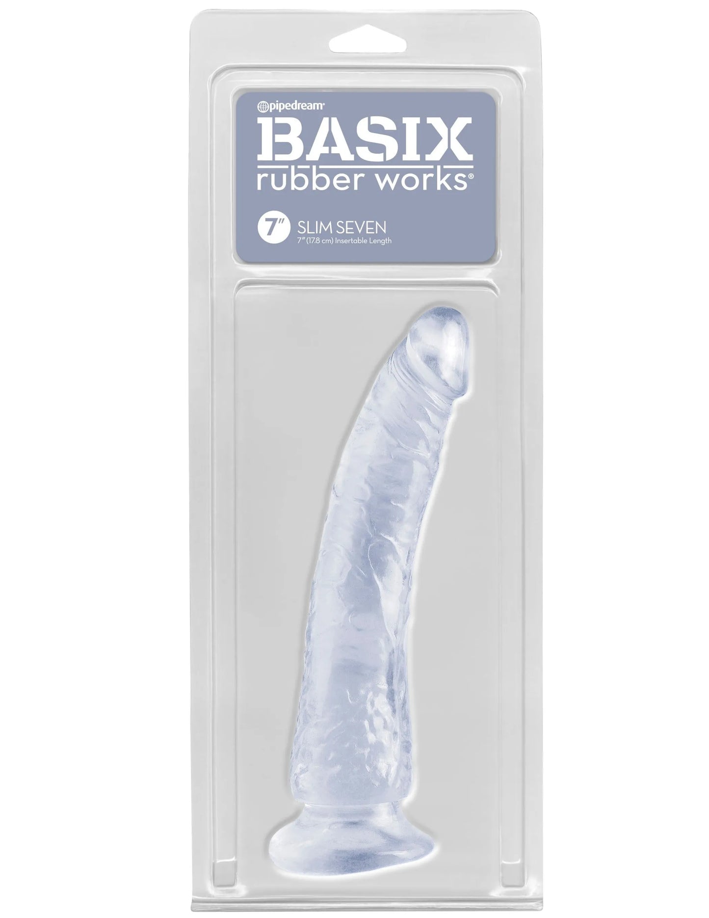 BASIX RUBBER WORKS SLIM DONG 7IN CLEAR W/ SUCTION CUP