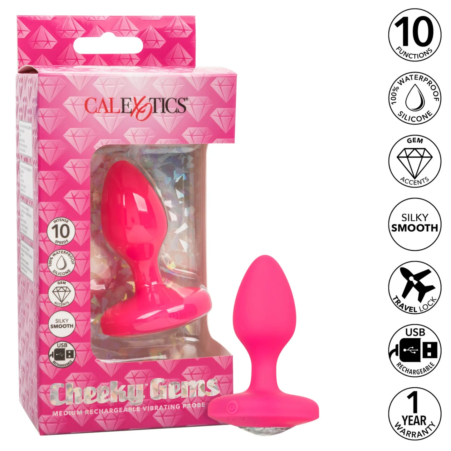 CHEEKY GEMS VIBRATING PROBE MEDIUM PINK