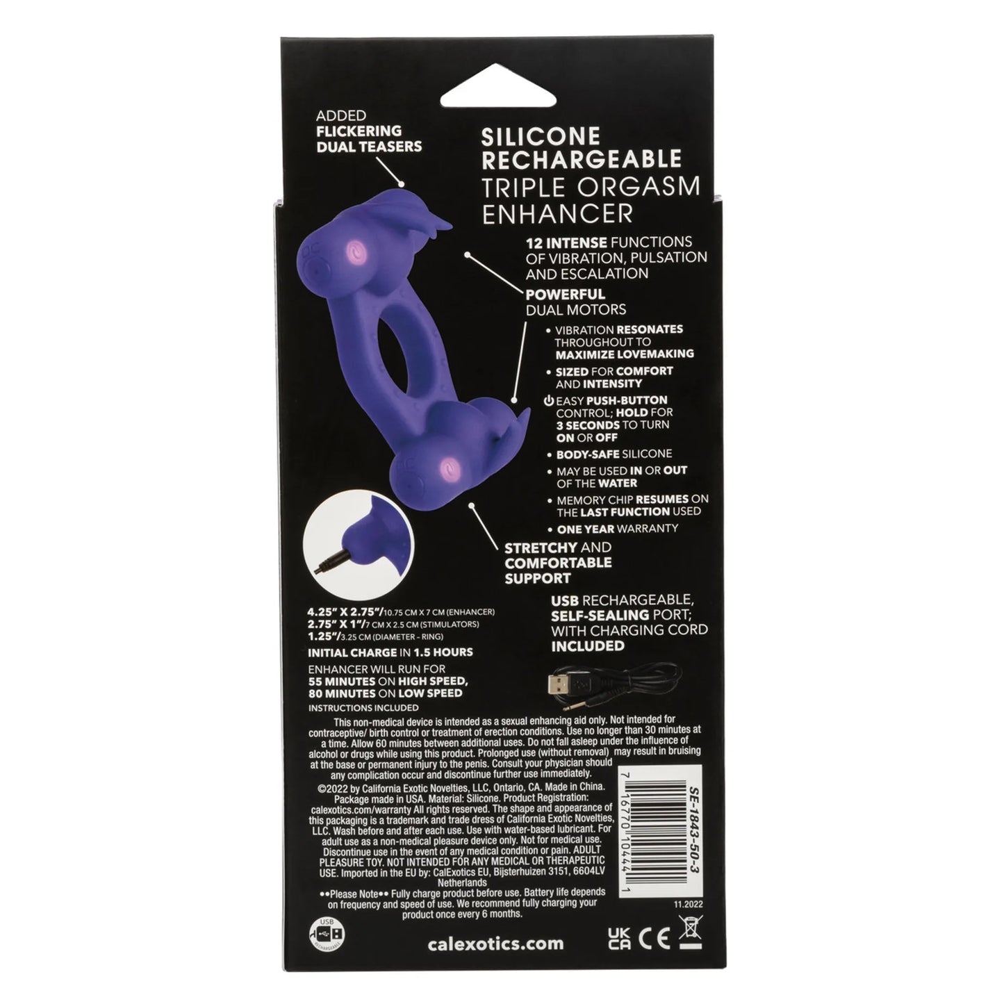 SILICONE RECHARGEABLE TRIPLE ORGASM ENHANCER