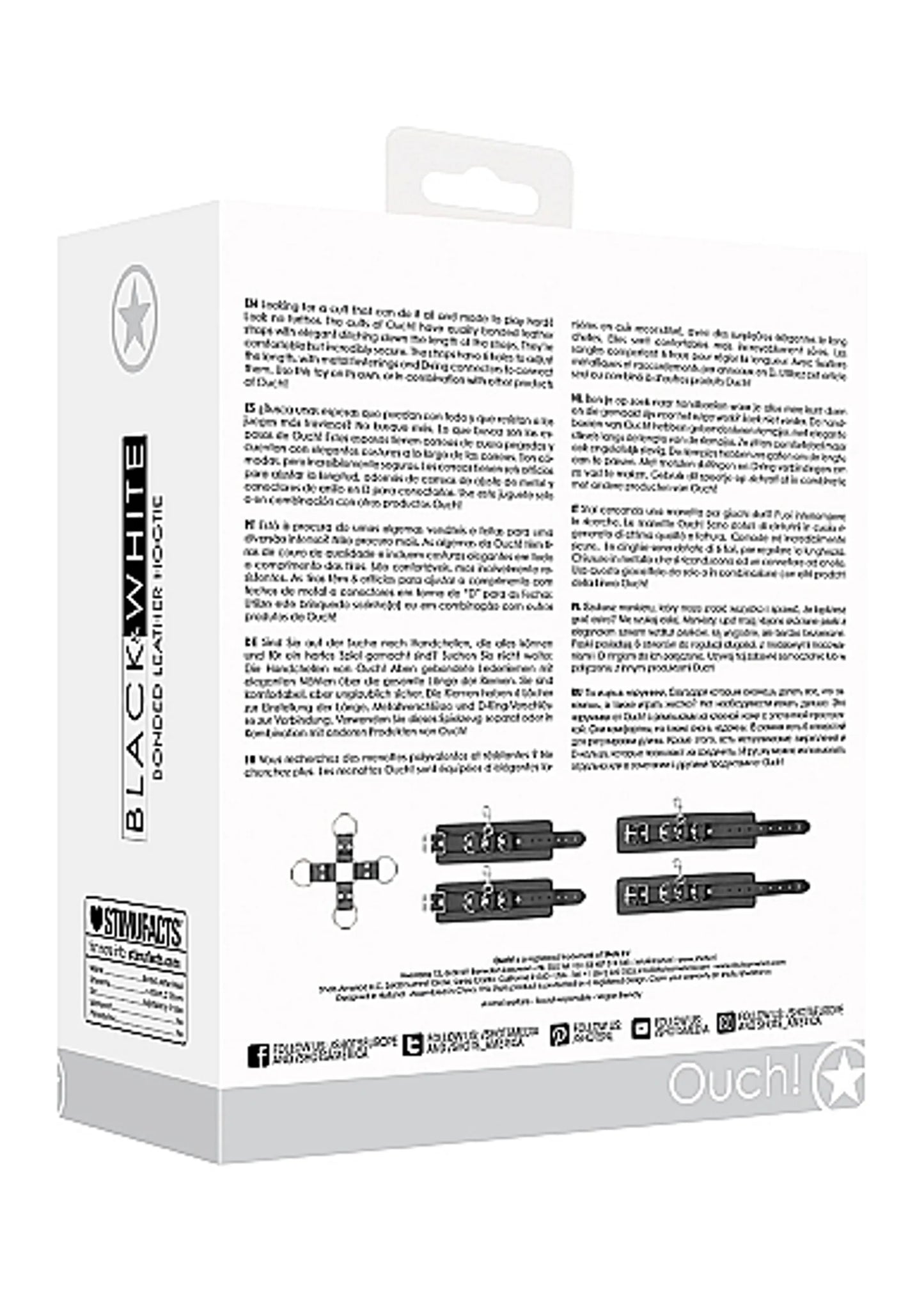 B&W HOGTIE W/ HAND & ANKLE CUFFS BONDED LEATHER