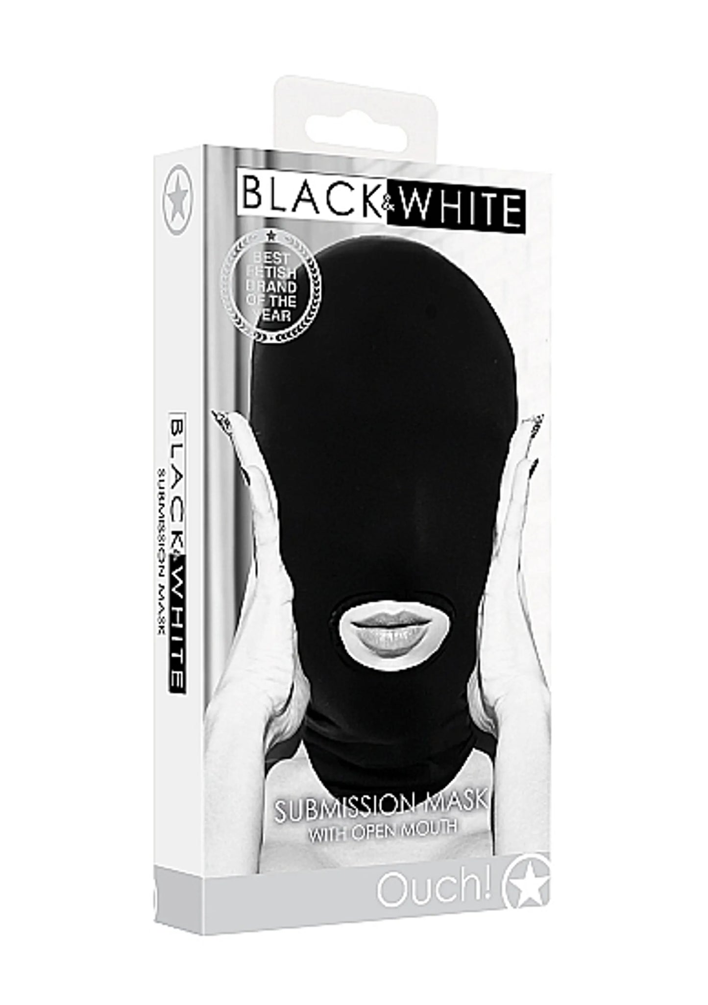B&W SUBMISSION MASK W/ OPEN MOUTH