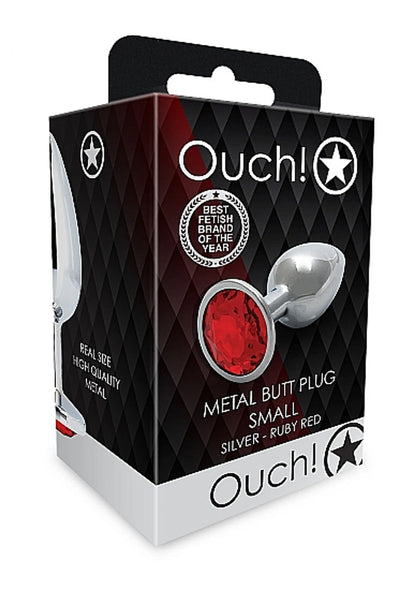 ROUND GEM BUTT PLUG SMALL SILVER RUBY RED