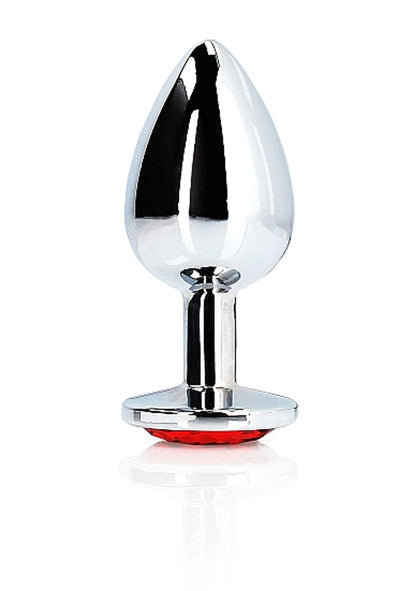 ROUND GEM BUTT PLUG SMALL SILVER RUBY RED