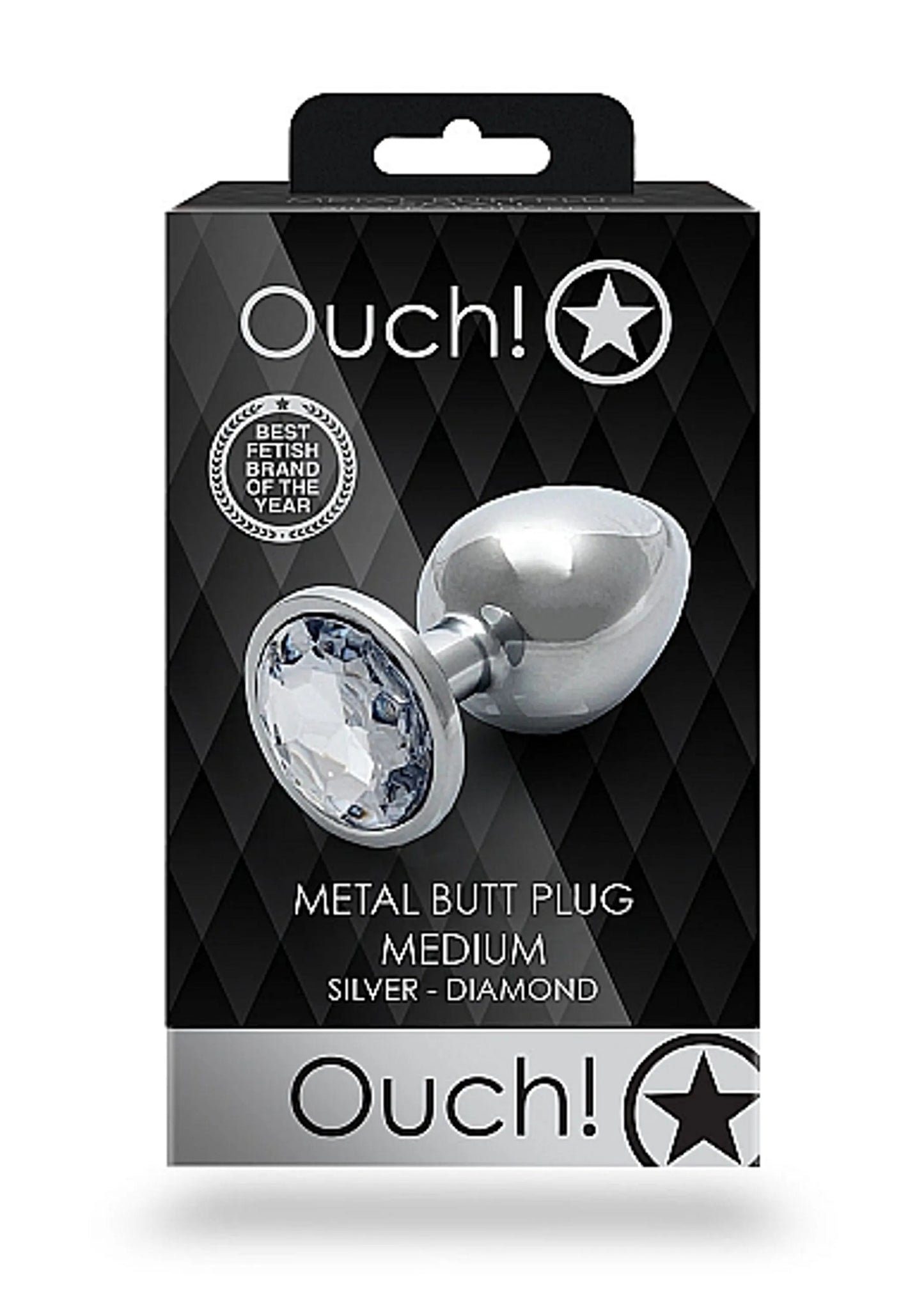 ROUND GEM BUTT PLUG MEDIUM SILVER DIAMOND