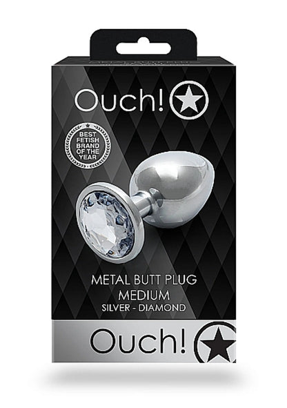 ROUND GEM BUTT PLUG MEDIUM SILVER DIAMOND