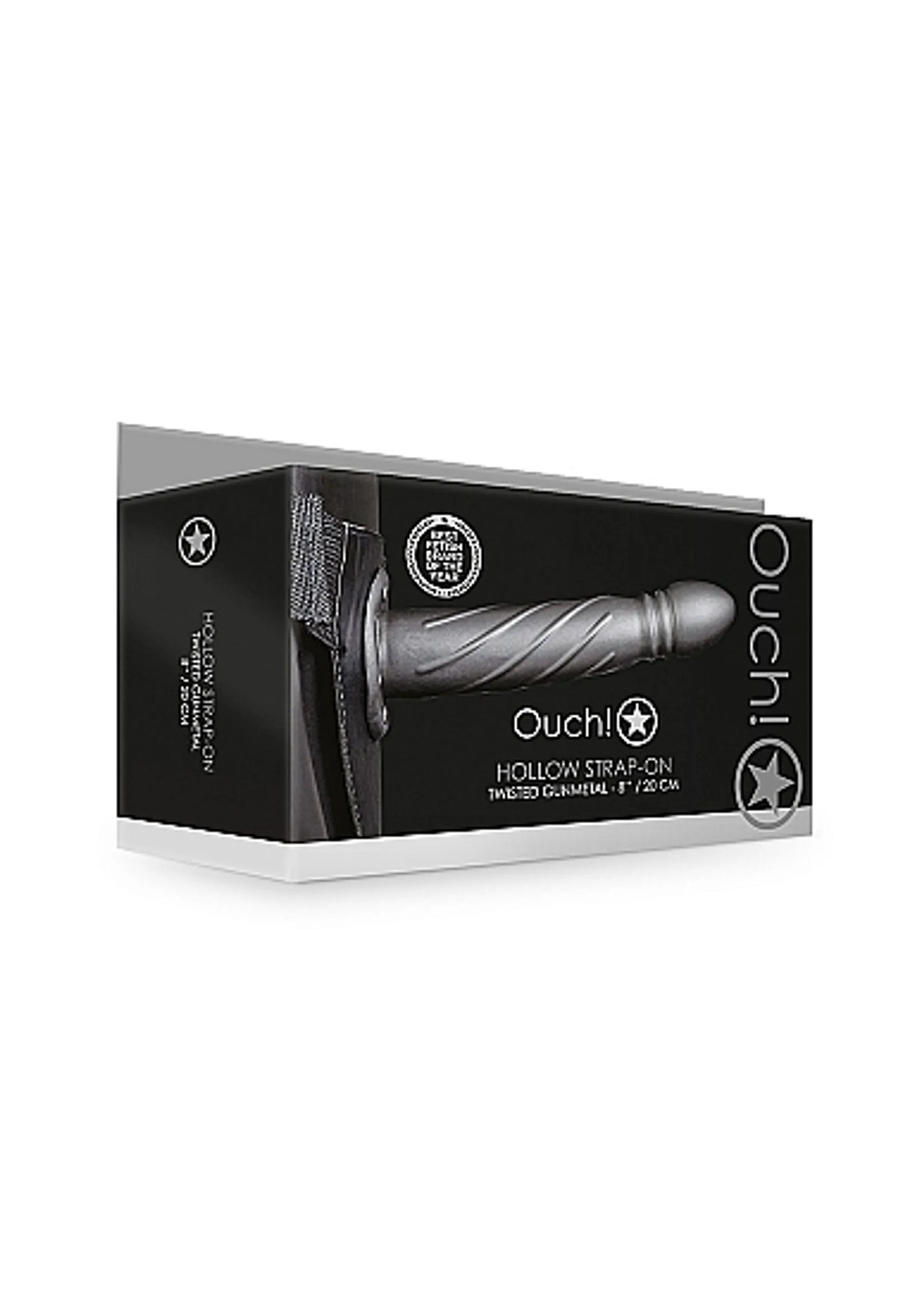 OUCH! TWISTED HOLLOW STRAP-ON 8IN GUNMETAL