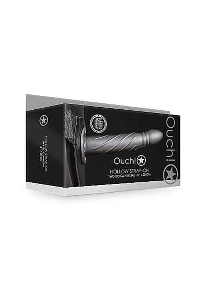 OUCH! TWISTED HOLLOW STRAP-ON 8IN GUNMETAL