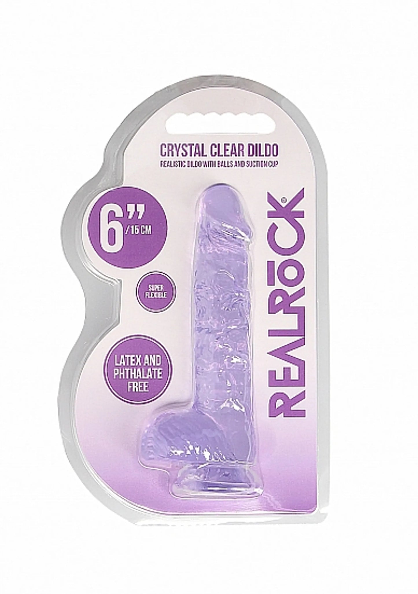 REALROCK 6IN REALISTIC DILDO W/ BALLS CLEAR PURPLE