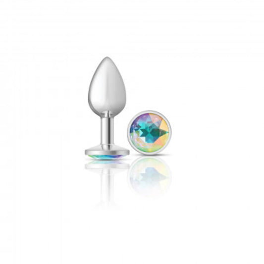 CHEEKY CHARMS ROUND CLEAR IRIDESCENT SMALL SILVER PLUG