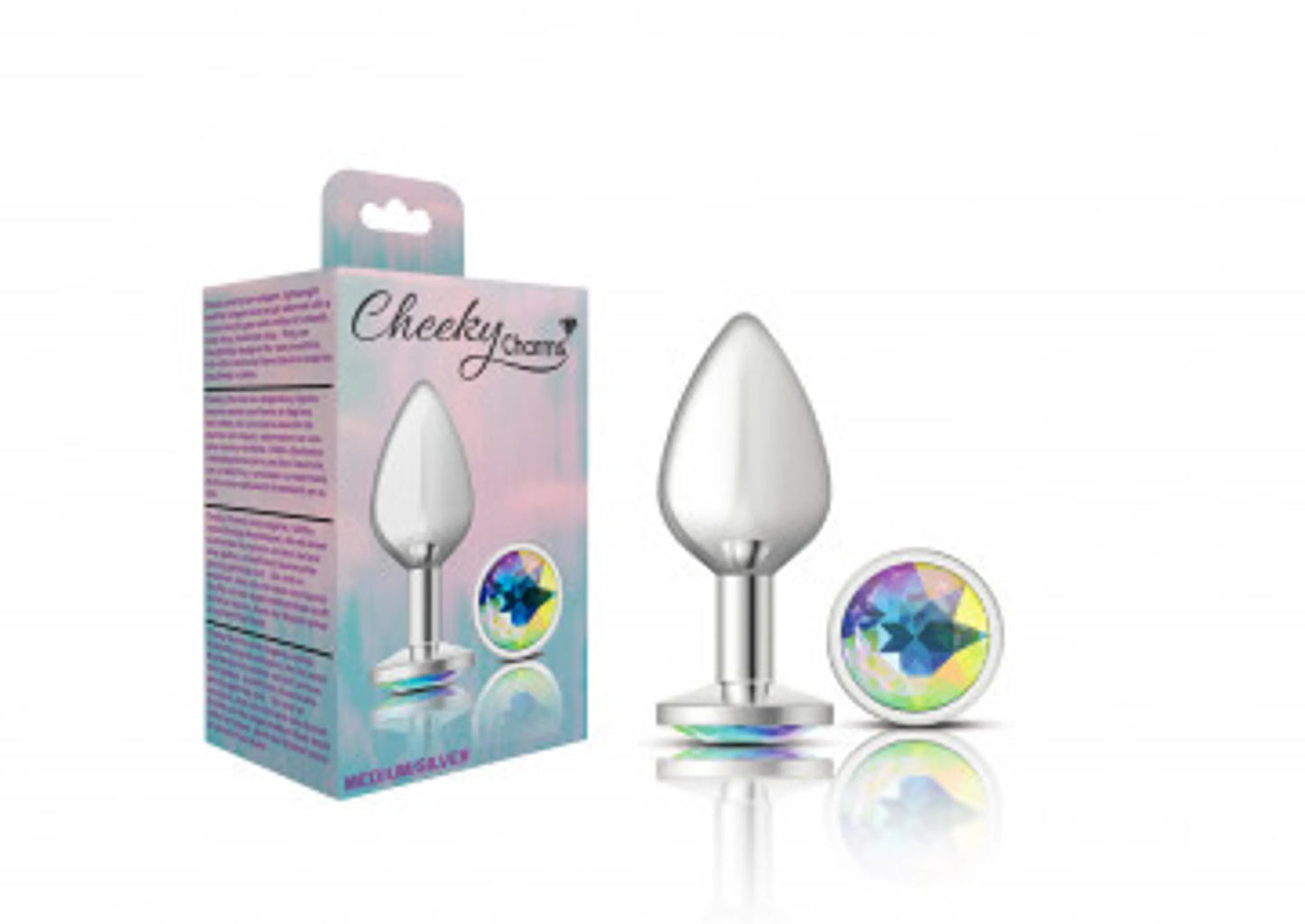 CHEEKY CHARMS ROUND CLEAR IRIDESCENT MEDIUM SILVER PLUG