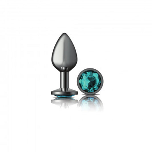 CHEEKY CHARMS ROUND TEAL MEDIUM GUNMETAL BUTT PLUG