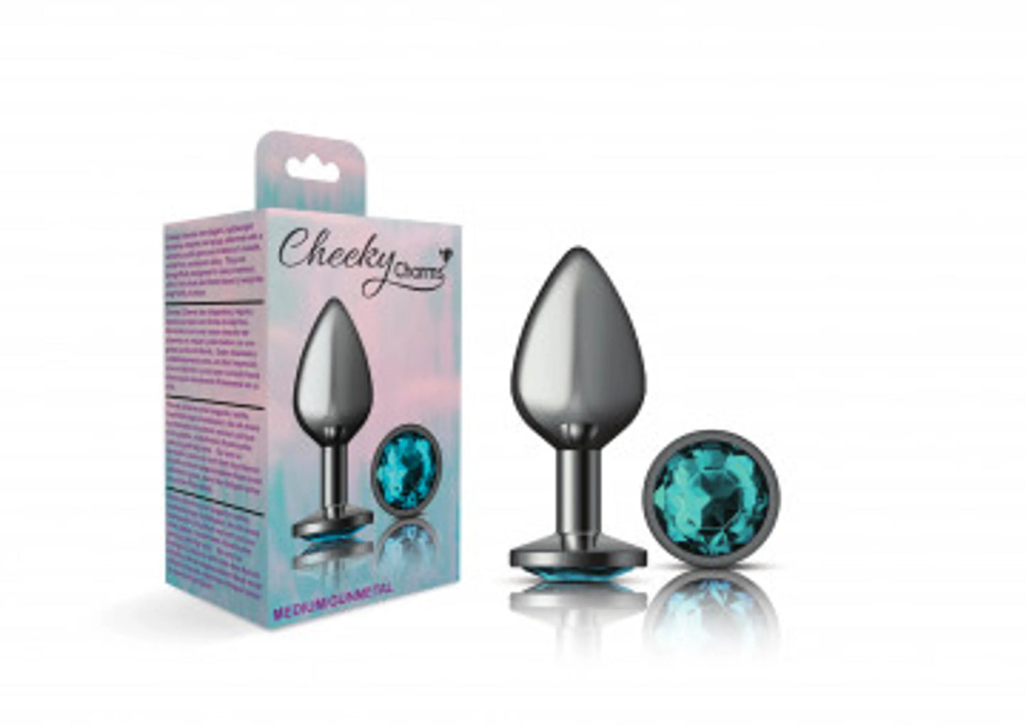 CHEEKY CHARMS ROUND TEAL MEDIUM GUNMETAL BUTT PLUG