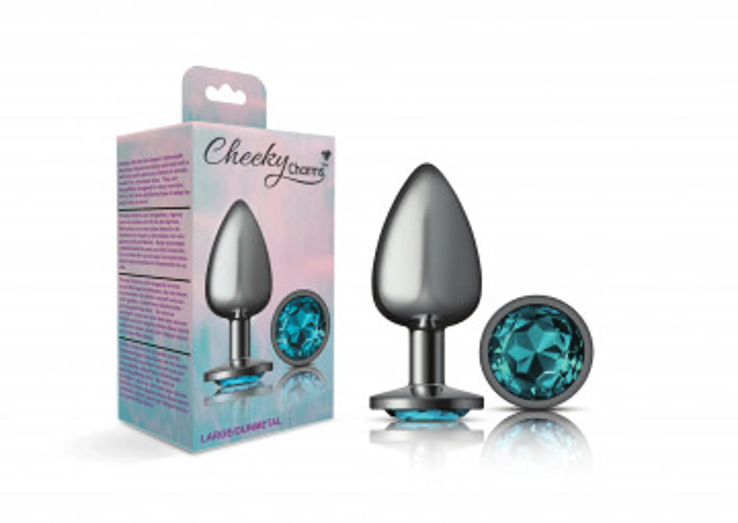 CHEEKY CHARMS ROUND TEAL LARGE GUNMETAL BUTT PLUG