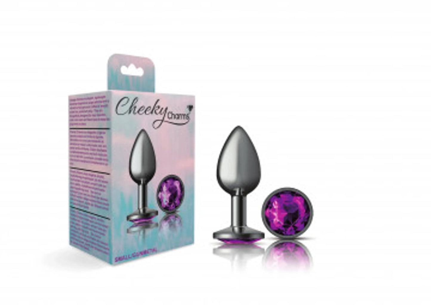 CHEEKY CHARMS ROUND PURPLE SMALL GUNMETAL BUTT PLUG