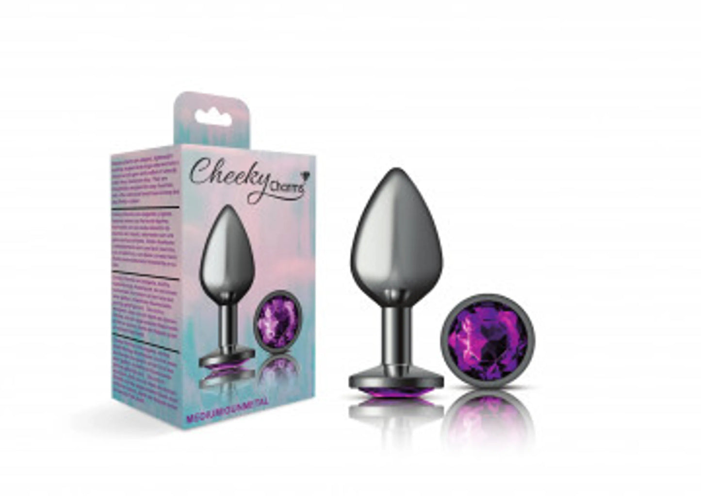 CHEEKY CHARMS ROUND PURPLE MEDIUM GUNMETAL BUTT PLUG