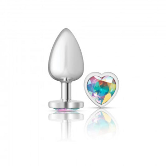CHEEKY CHARMS HEART CLEAR IRIDESCENT LARGE SILVER PLUG