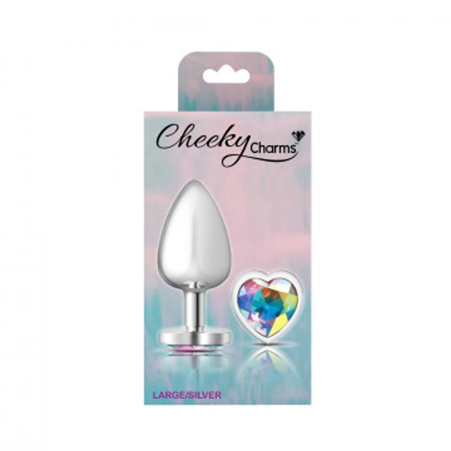 CHEEKY CHARMS HEART CLEAR IRIDESCENT LARGE SILVER PLUG