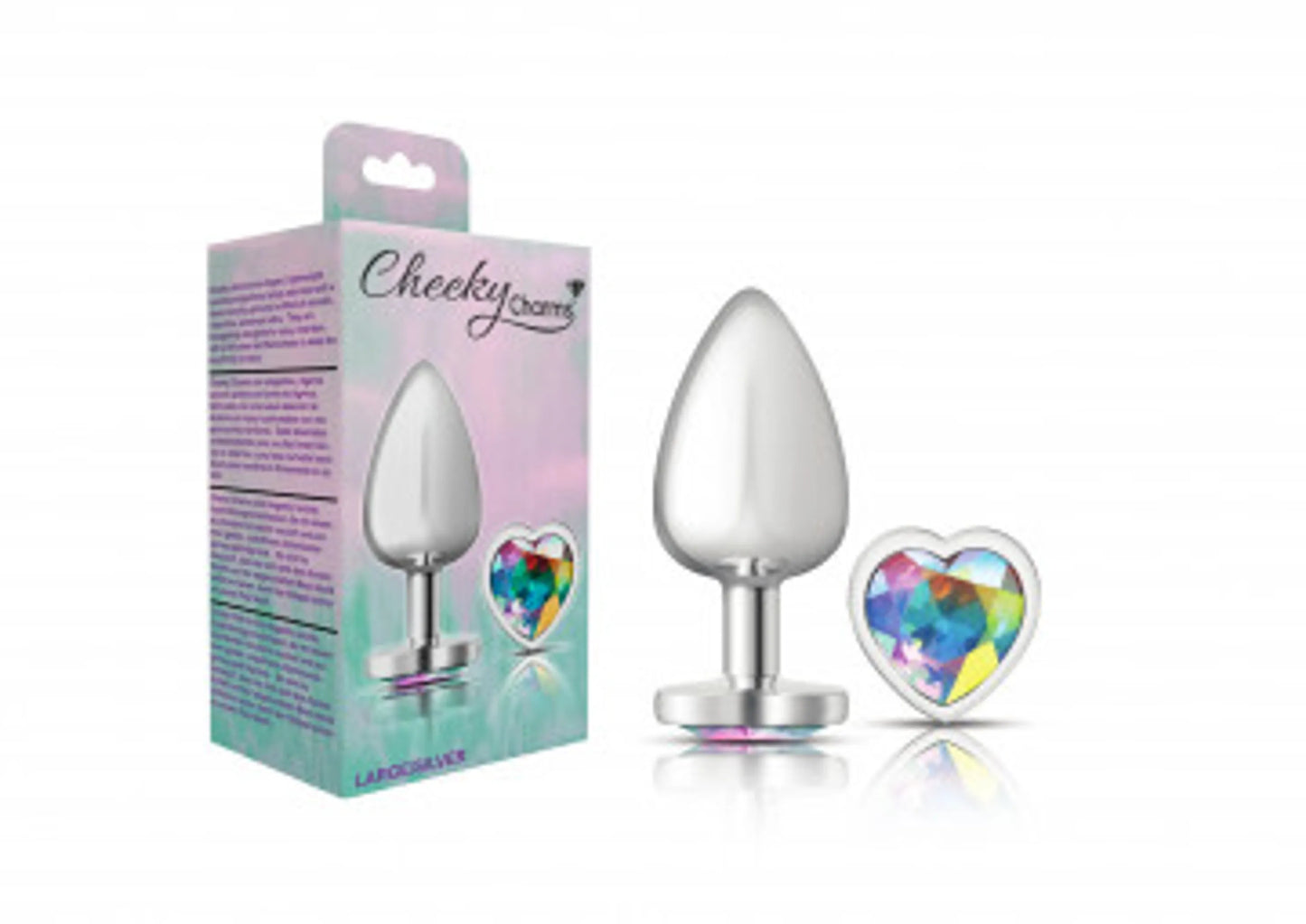 CHEEKY CHARMS HEART CLEAR IRIDESCENT LARGE SILVER PLUG