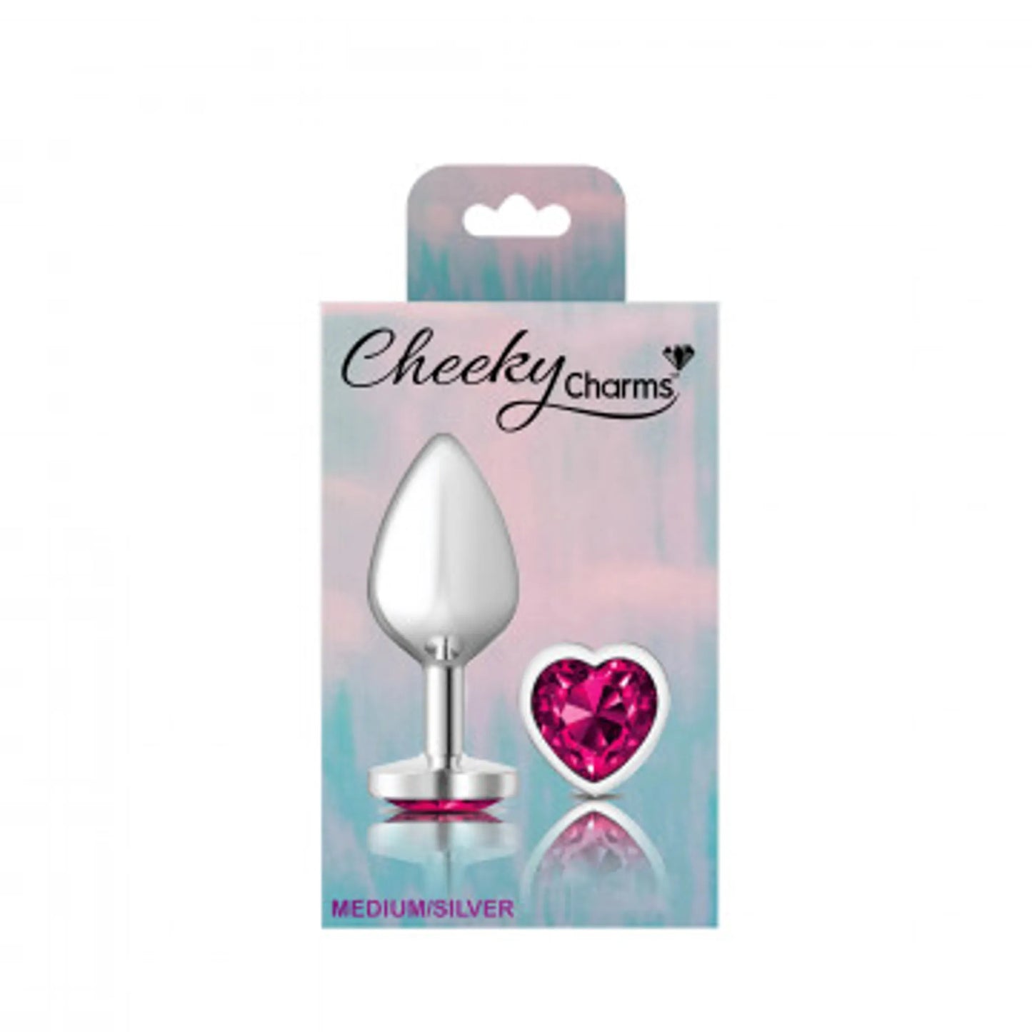 CHEEKY CHARMS HEART BRIGHT PINK MEDIUM SILVER PLUG