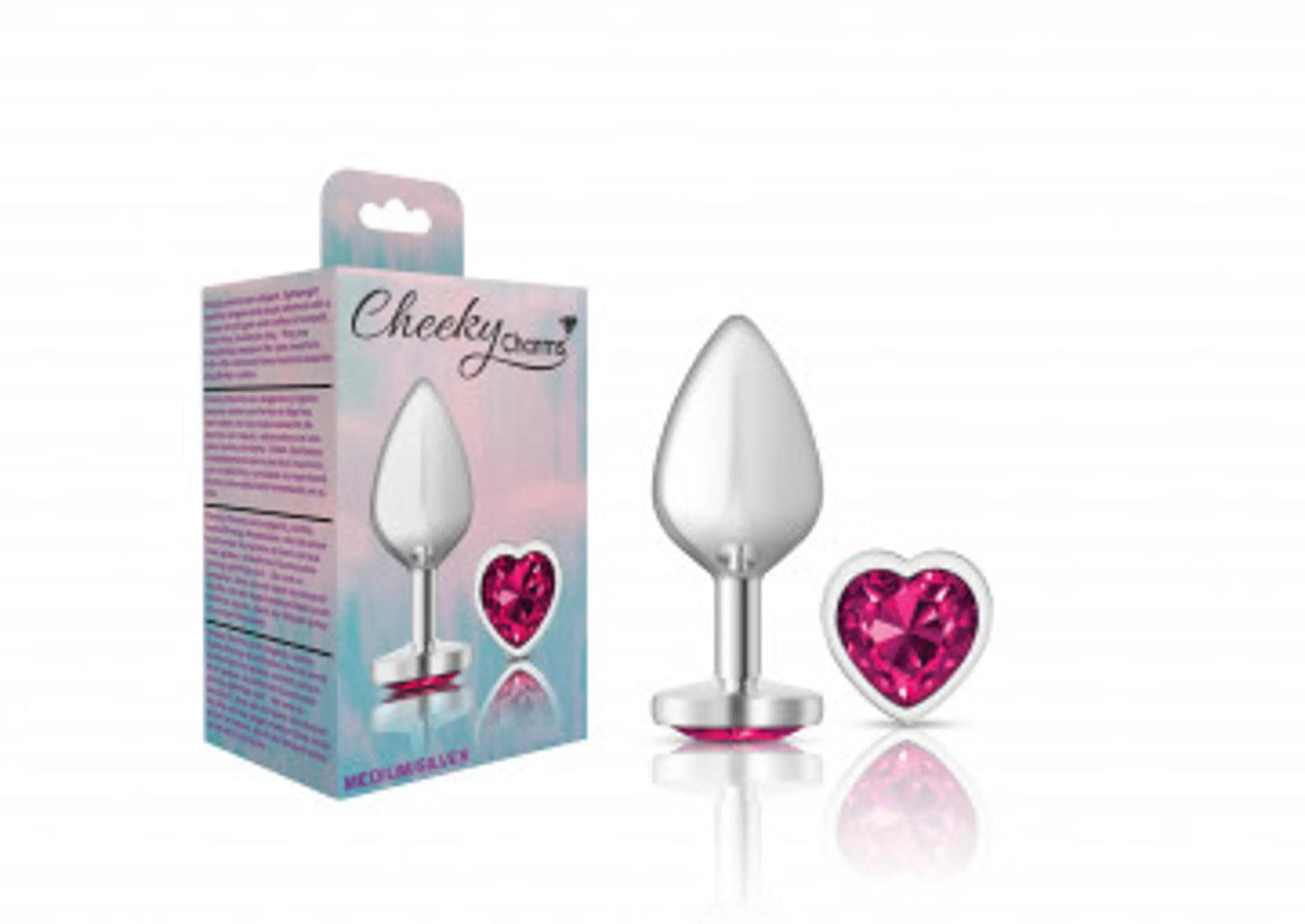 CHEEKY CHARMS HEART BRIGHT PINK MEDIUM SILVER PLUG
