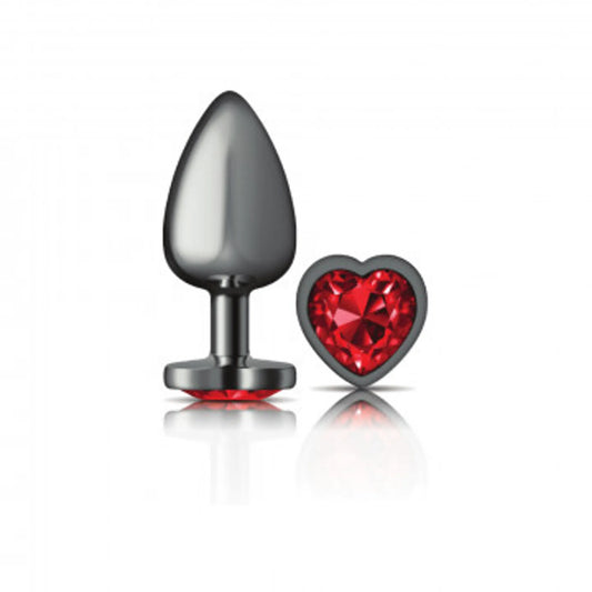 CHEEKY CHARMS HEART DEEP RED LARGE GUNMETAL BUTT PLUG