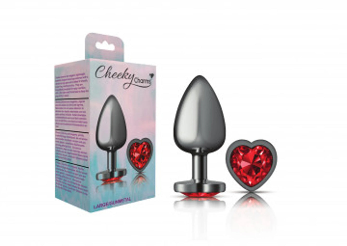 CHEEKY CHARMS HEART DEEP RED LARGE GUNMETAL BUTT PLUG