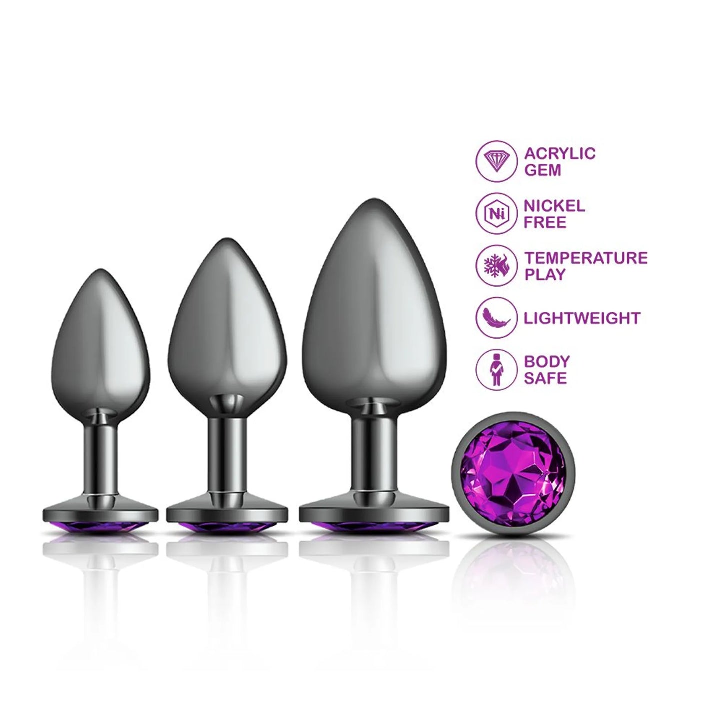 CHEEKY CHARMS METAL PLUG KIT GUNMETAL ROUND DEEP PURPLE