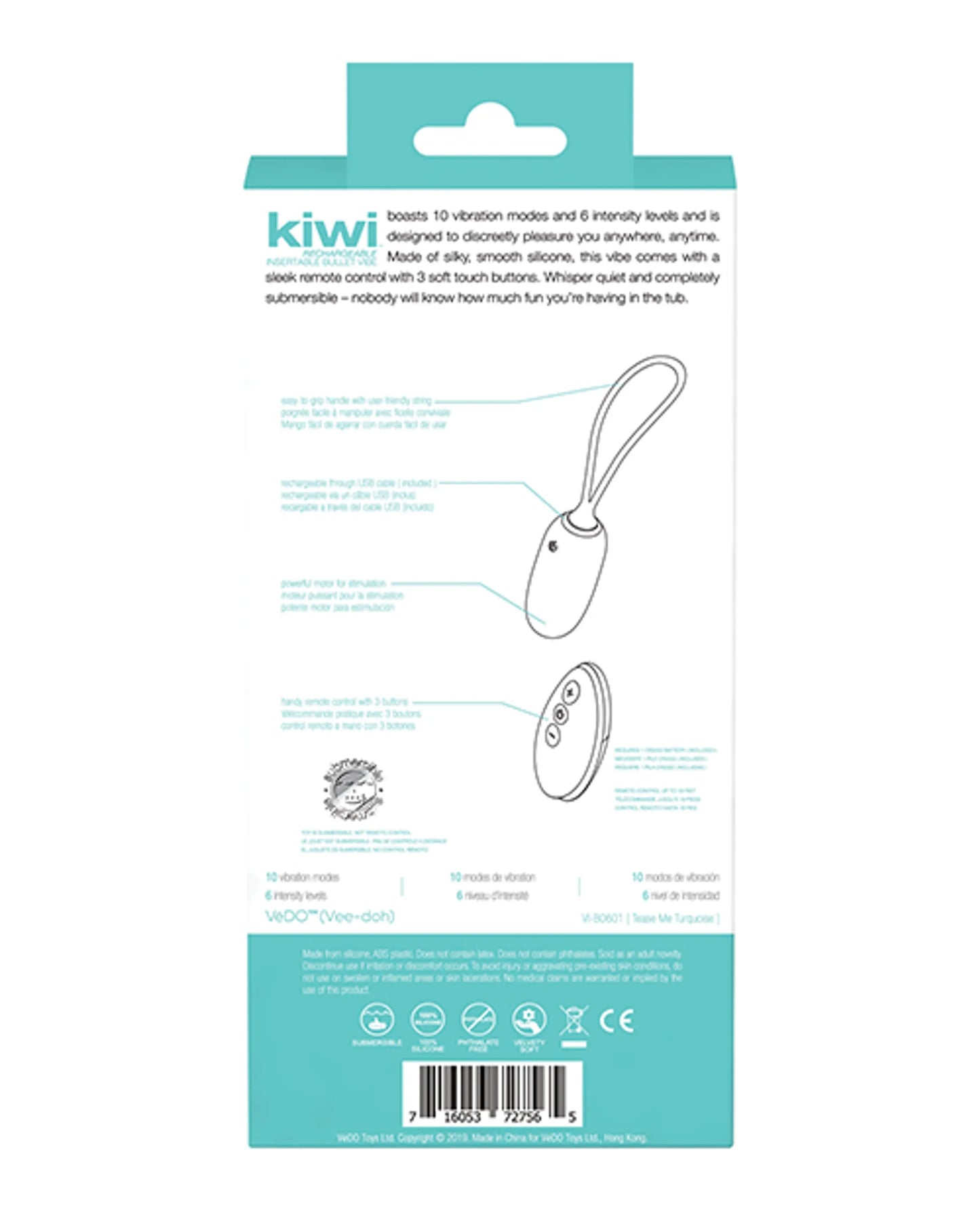 VEDO KIWI RECHARGEABLE BULLET INSERTABLE TEASE ME TURQUOISE