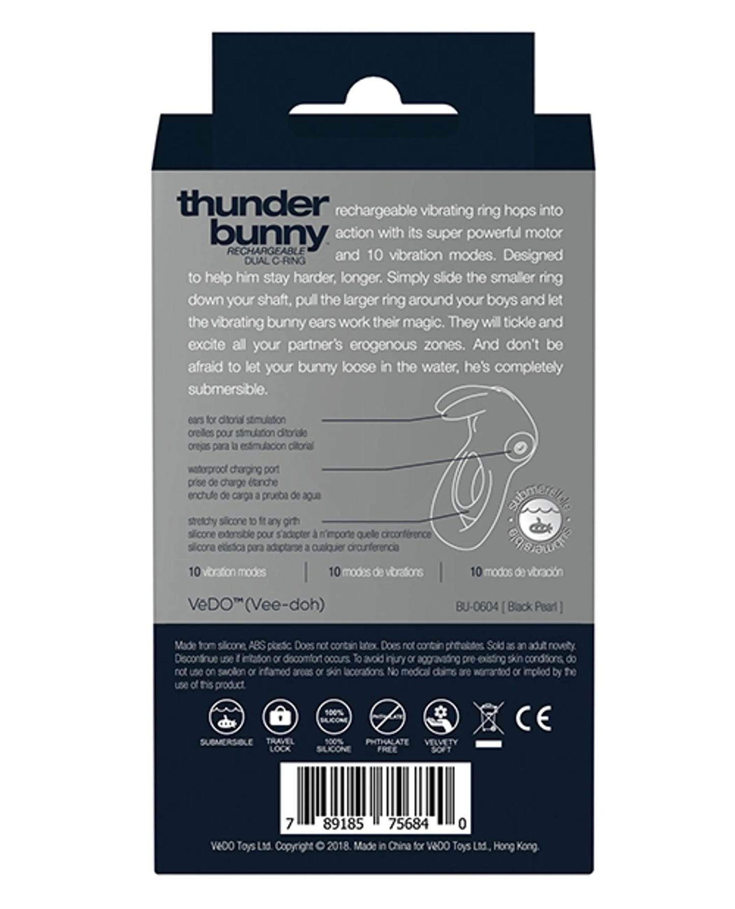 VEDO THUNDER BUNNY DUAL RING RECHARGEABLE BLACK PEARL