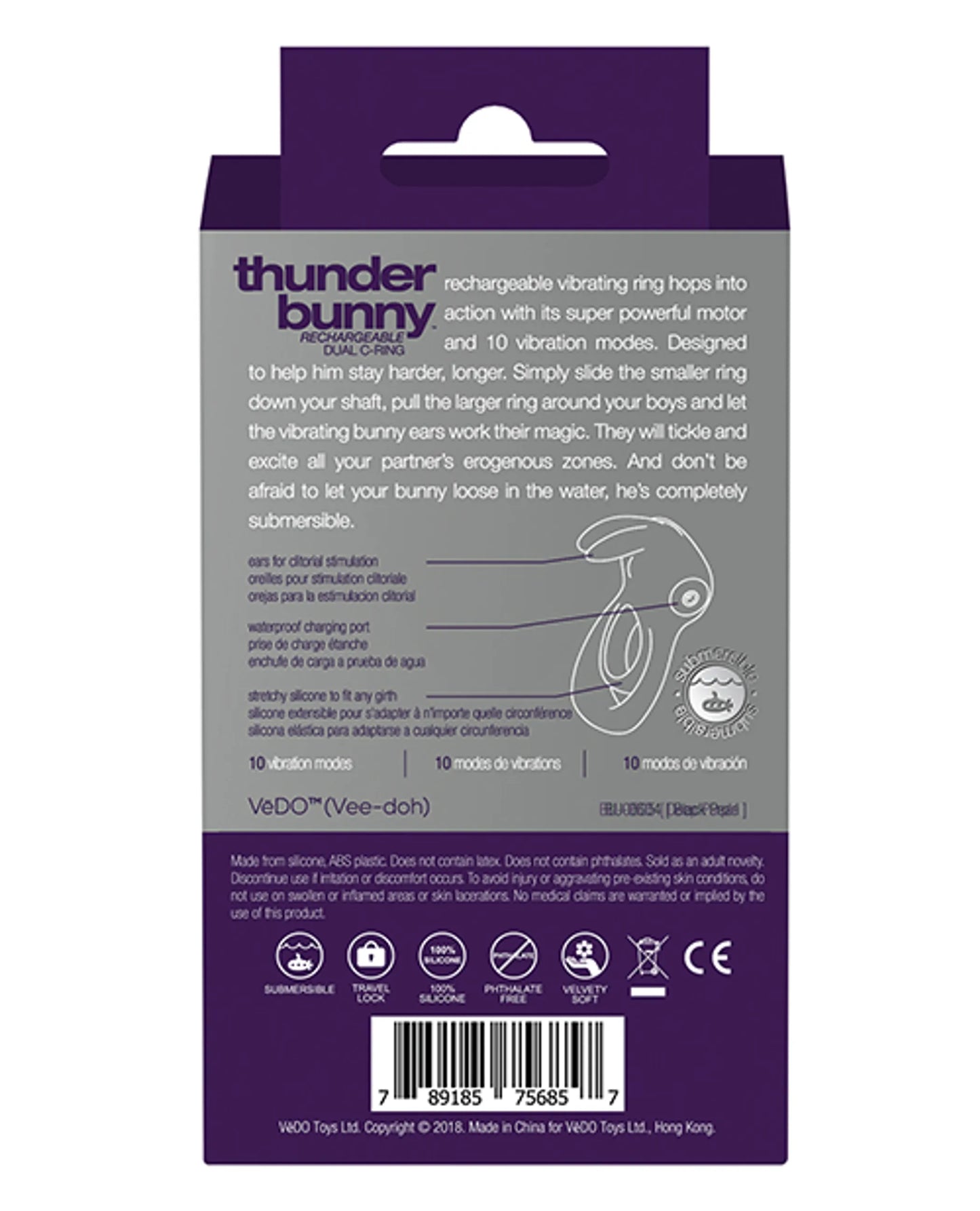 VEDO THUNDER BUNNY DUAL RING RECHARGEABLE PERFECTLY PURPLE