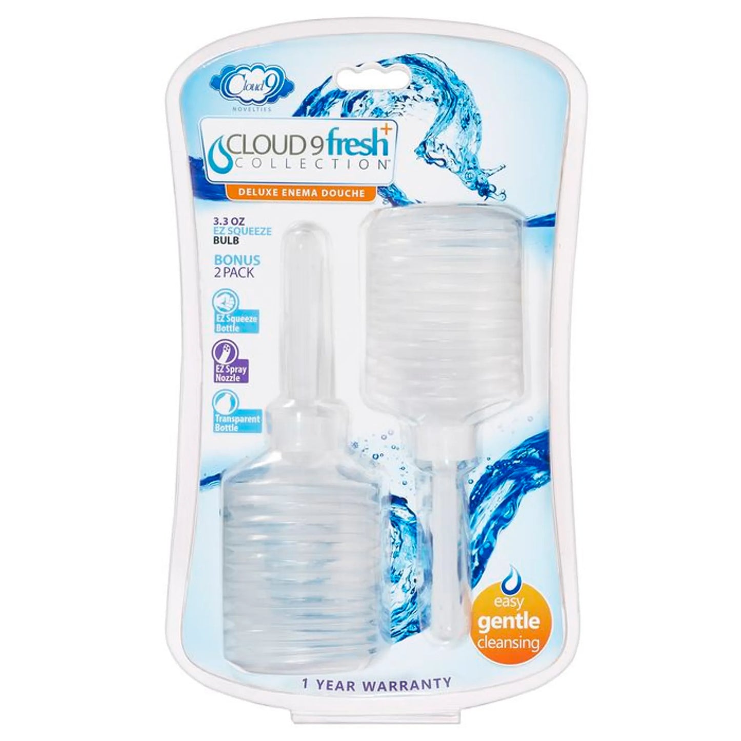 CLOUD 9 FRESH + PORTABLE ANAL ENEMA DOUCHE 3.3 OZ EZ SQUEEZE BULB 2 PACK