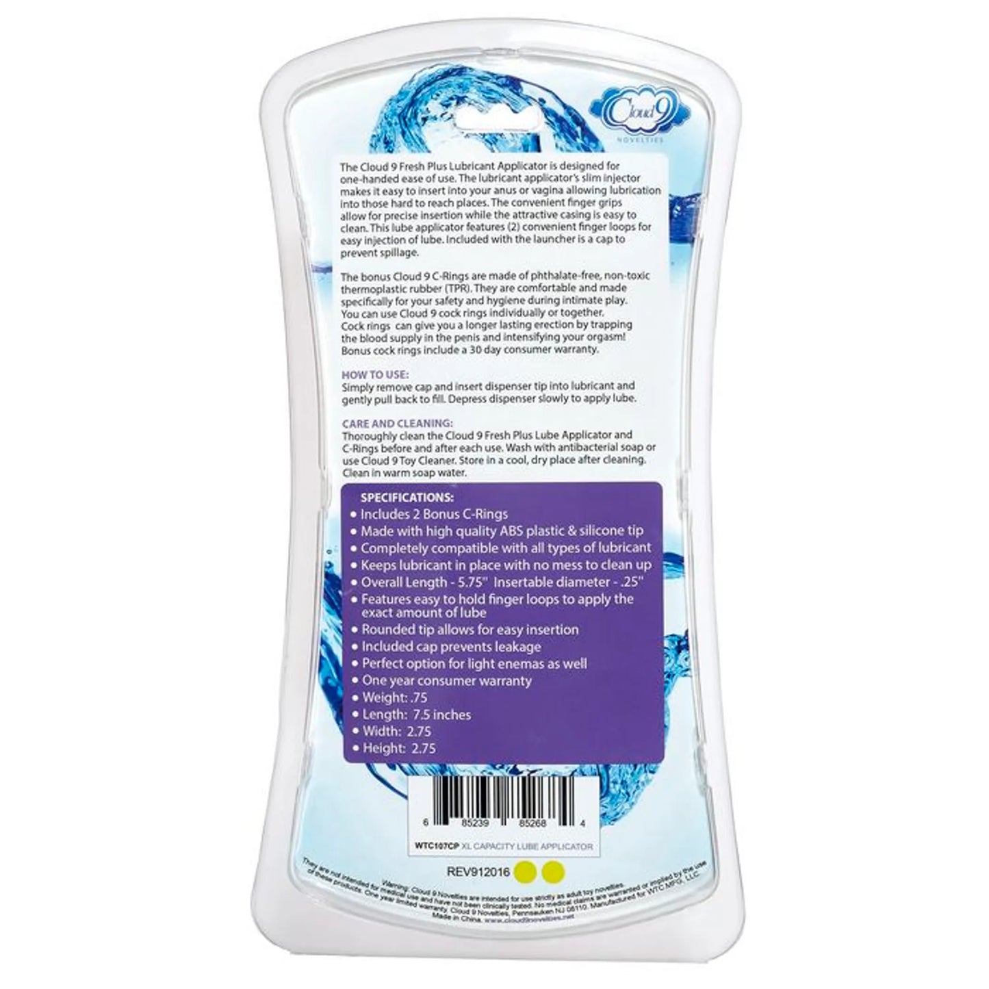 CLOUD 9 FRESH + PREMIUM XL LUBE APPLICATOR W/2 BONUS C-RINGS