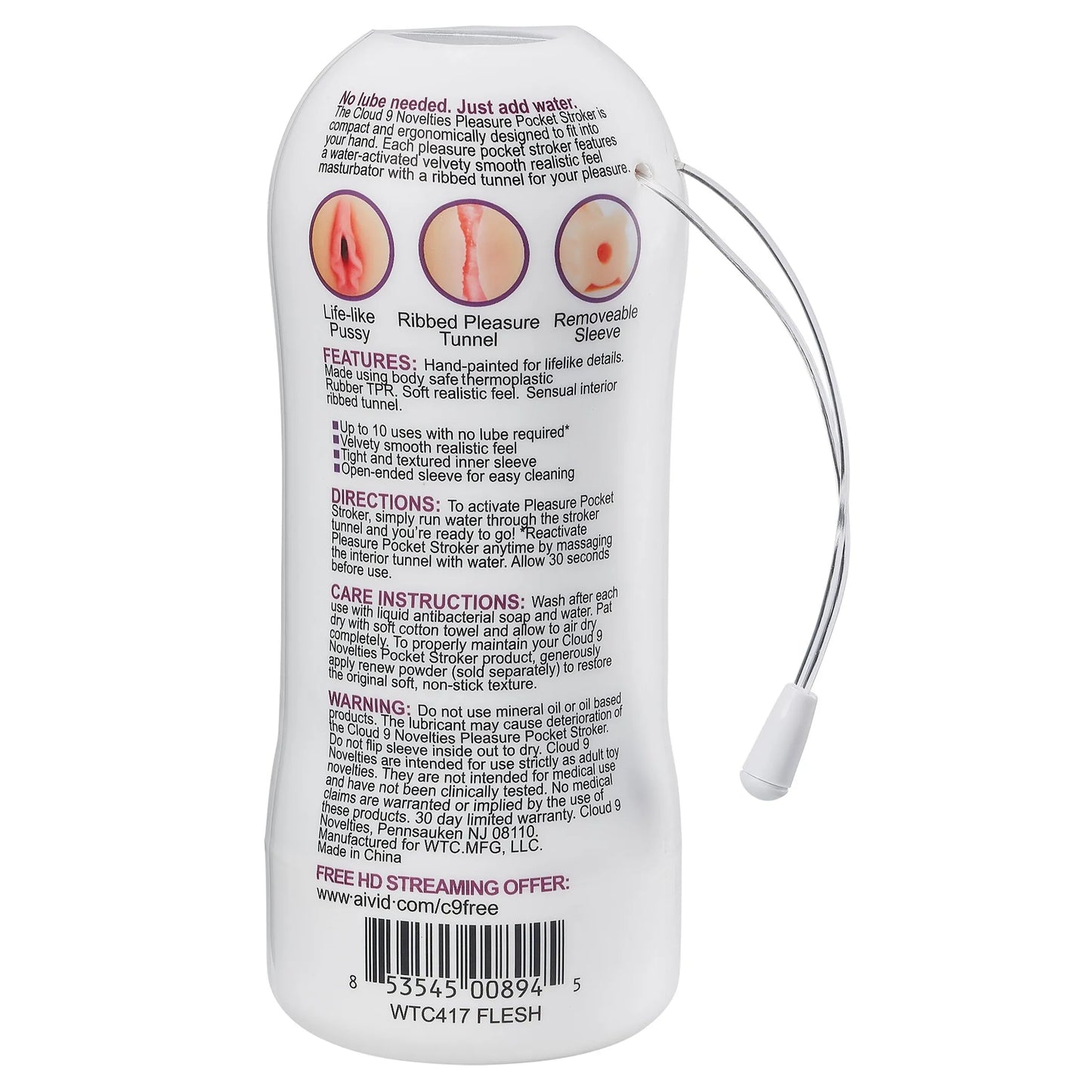 CLOUD 9 PLEASURE PXSSYPOCKET STROKER WATER ACTIVATED LIGHT