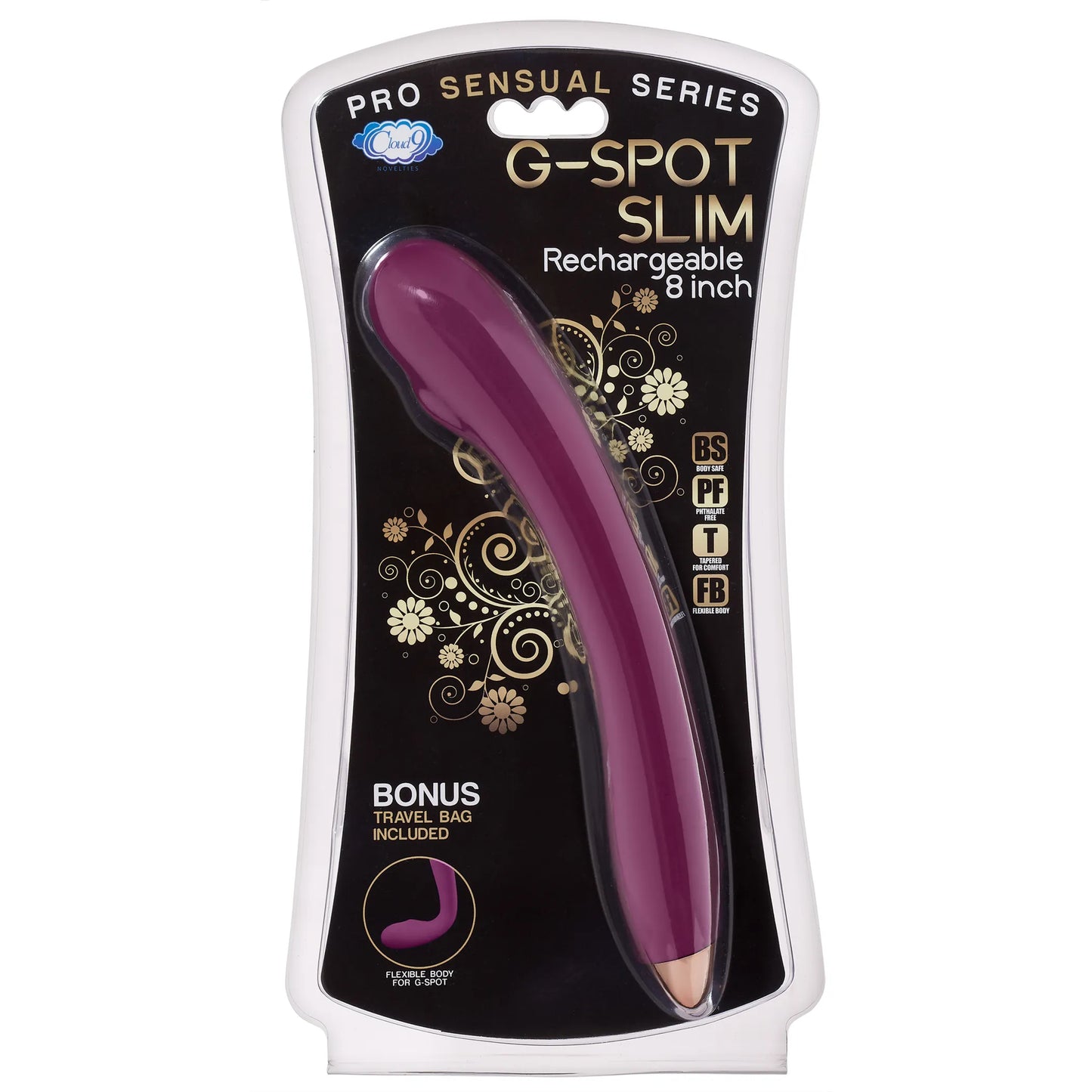 CLOUD 9 RECHARGEABLE G-SPOT SLIM 8IN SINGLE MOTOR PLUM