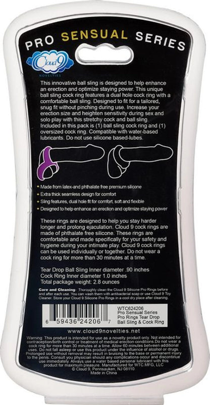 PRO SENSUAL SILICONE TEAR DROP RING & DONUT SLING 2 PACK