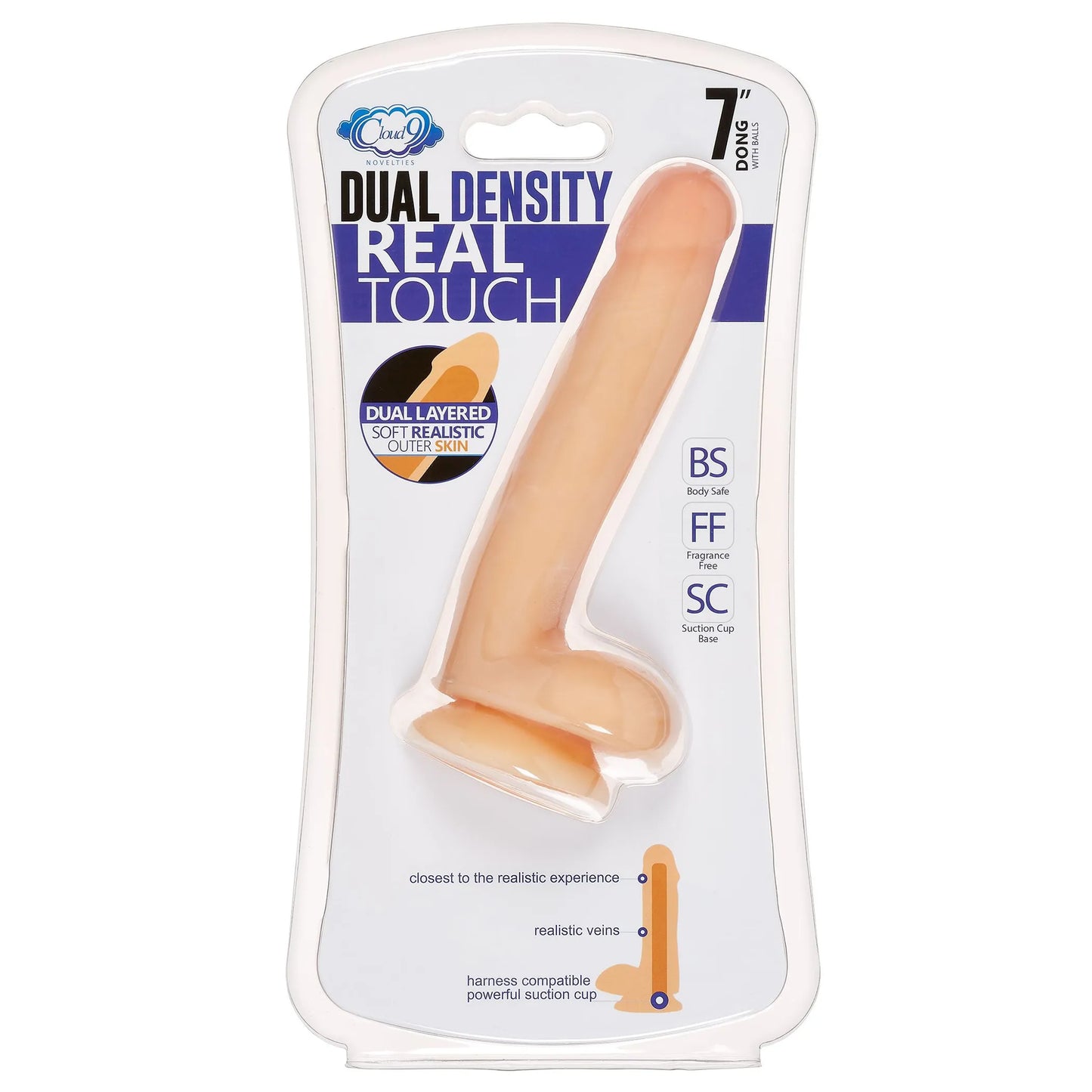 CLOUD 9 DUAL DENSITY DILDO TOUCH 7IN W/ BALLS LIGHT
