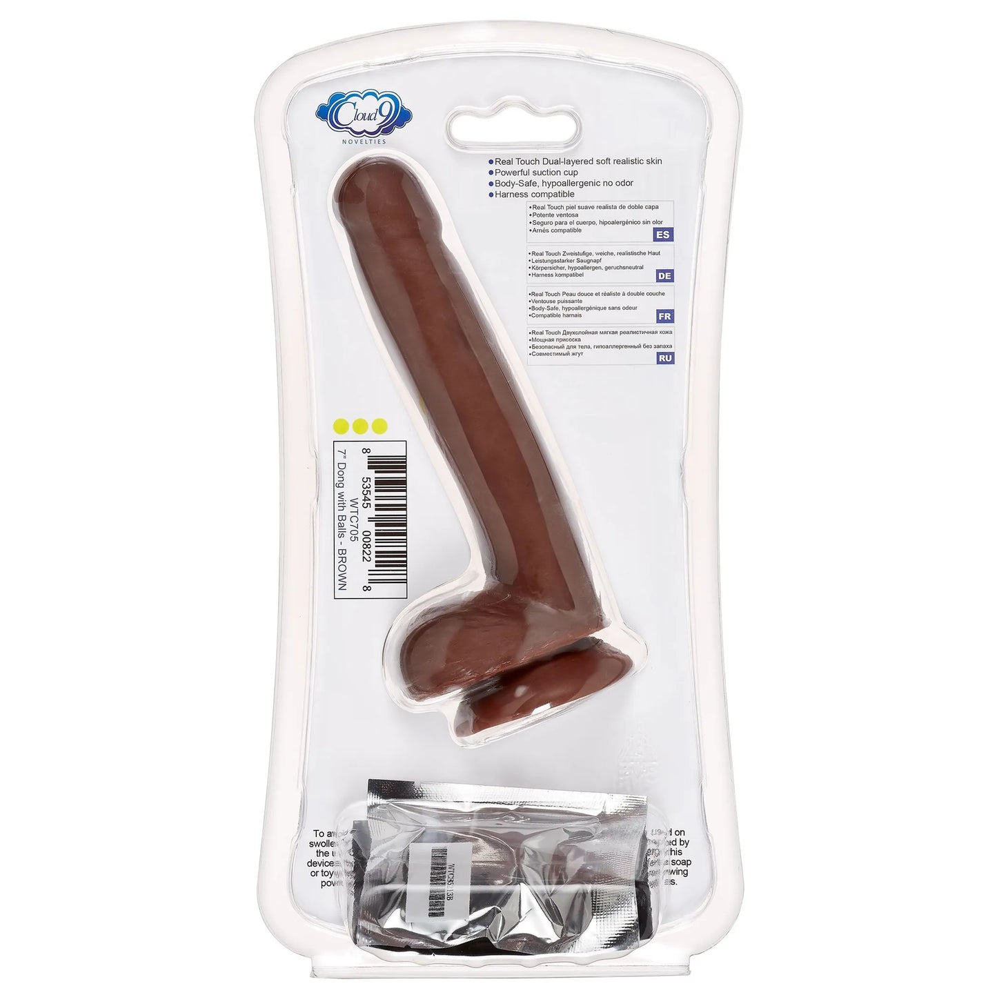 CLOUD 9 DUAL DENSITY DILDO TOUCH 7IN W/ BALLS BROWN