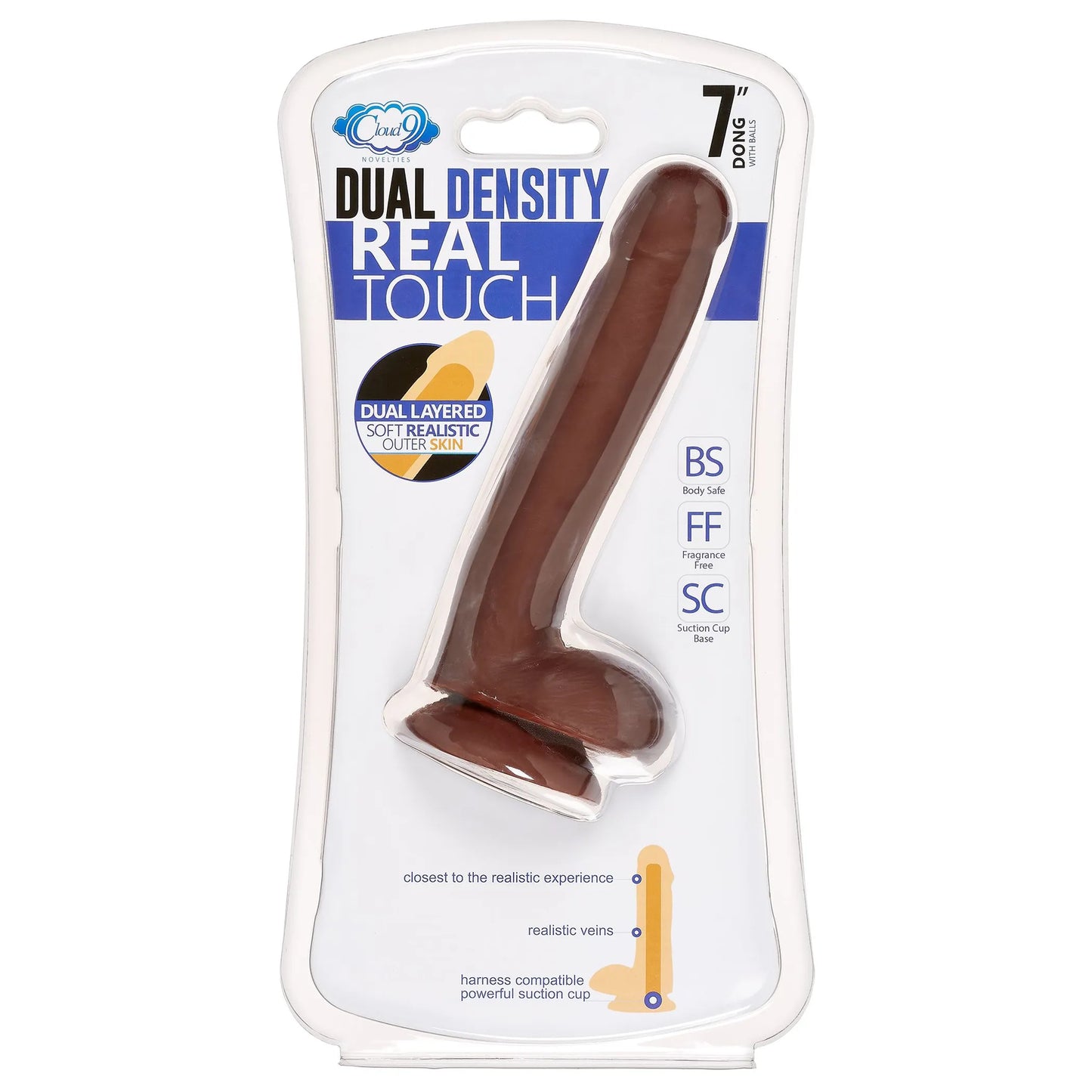 CLOUD 9 DUAL DENSITY DILDO TOUCH 7IN W/ BALLS BROWN
