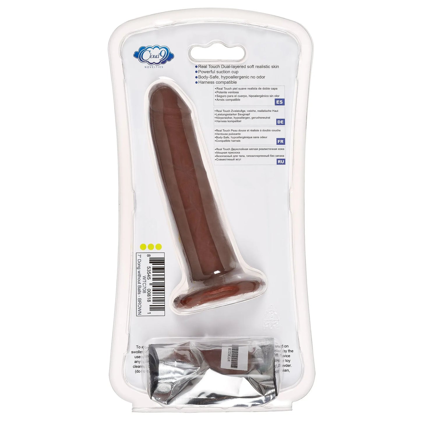 CLOUD 9 DUAL DENSITY DILDO TOUCH 7IN W/ NO BALLS BROWN